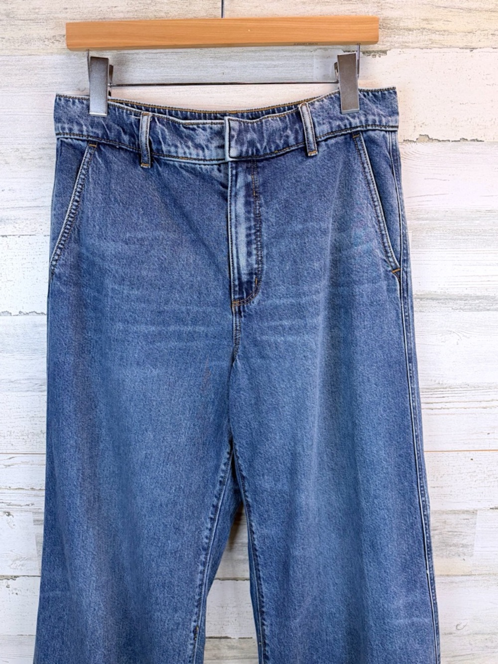 LOFT Wide Leg Jeans High Rise Trouser Denim Sz 8 Y2K Coastal Chic Casual - Picture 6 of 13